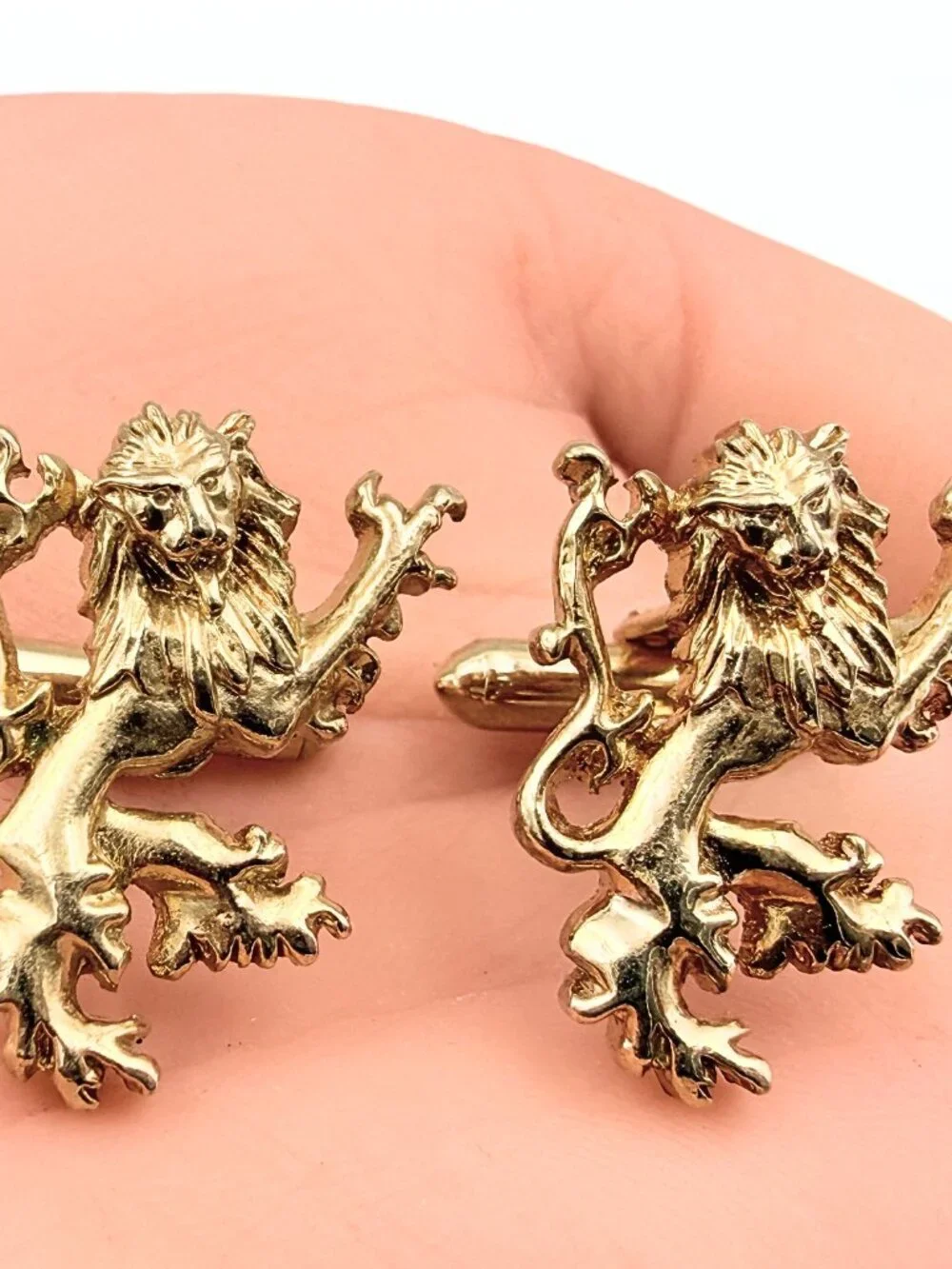 Neo Classic Heraldic Style Double Tailed Lion Rampant Griffin Cufflinks